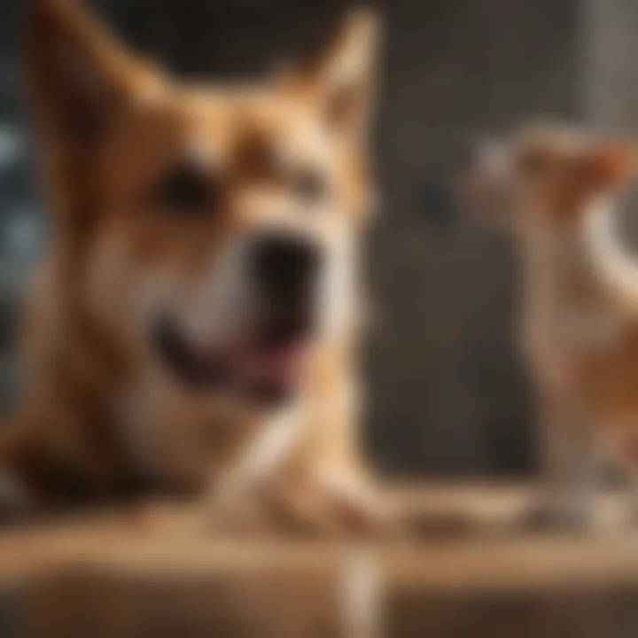 A dog responding positively to a treat offered by its owner.