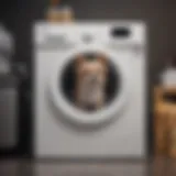 A washing machine loaded with laundry and visible dog hair.