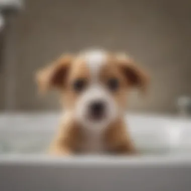 A puppy being gently bathed in warm water, demonstrating a safe way to treat fleas.