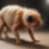 A close-up of a flea on a puppy's fur, highlighting the challenge of flea infestations.