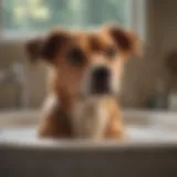 A dog enjoying a flea bath using Dawn dish detergent