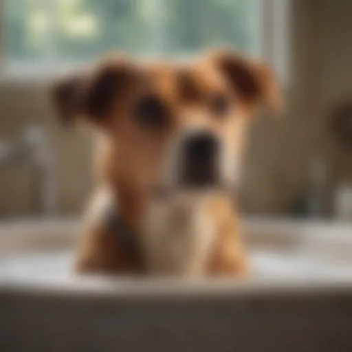 A dog enjoying a flea bath using Dawn dish detergent