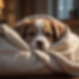 A serene puppy sleeping in a cozy bed with a soft blanket.