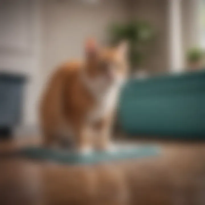 A cat using its litter box comfortably