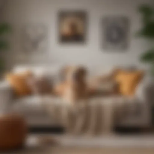 A cozy couch adorned with pet-friendly throws and cushions, radiating freshness.