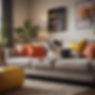 Pet-Friendly Living Space A pet lounging on a clean, fresh-smelling couch decorated with vibrant cushions.