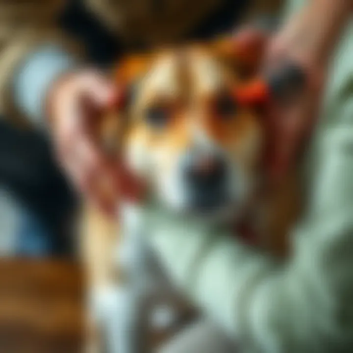 Dog being comforted after tick removal