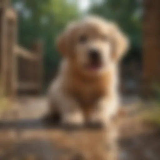 Golden Retriever puppy exhibiting playful behavior