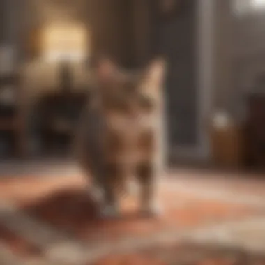 Curious Cat on Carpet A cat looking curiously at a carpet