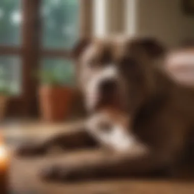 Pitbull relaxing in a clean, spacious environment