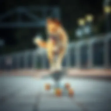 Dog Practicing Balance on Skateboard A dog learning to balance on a skateboard