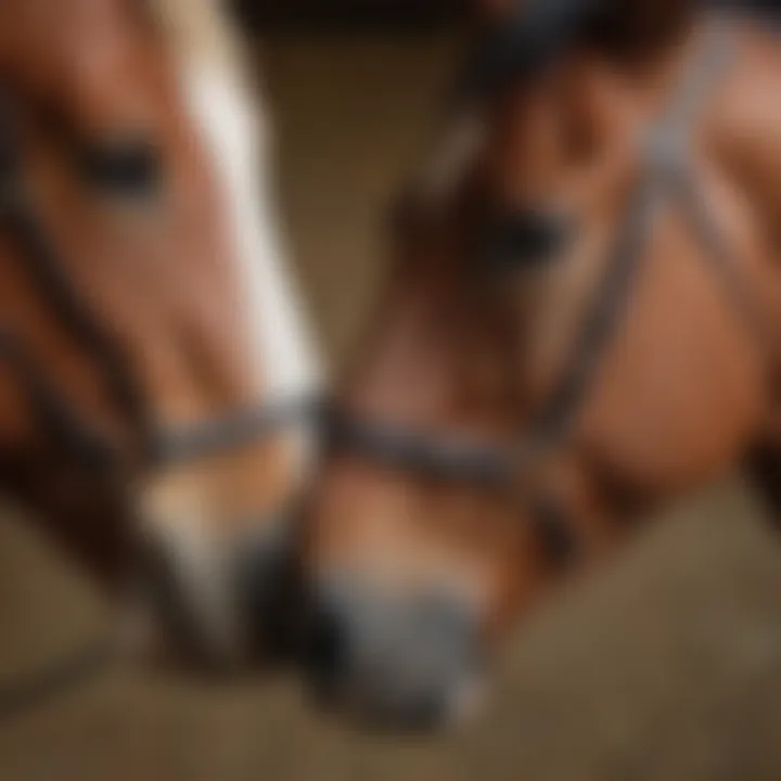 A close-up of a horse trainer and horse in a bonding exercise, illustrating communication.