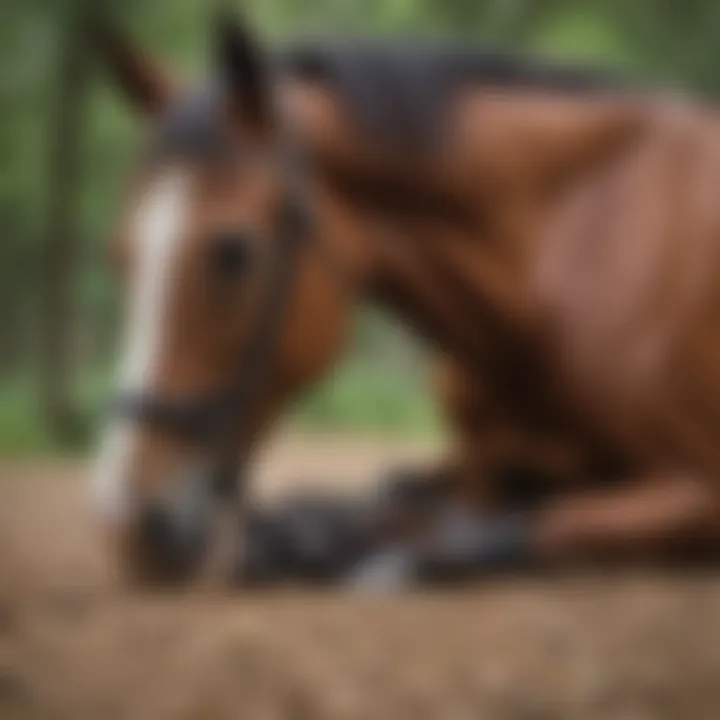 An outdoor training session where a horse is learning to respond to commands, showcasing patience.