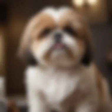 Grooming Routine for Shih Tzus A Shih Tzu being brushed, highlighting the grooming routine and technique.