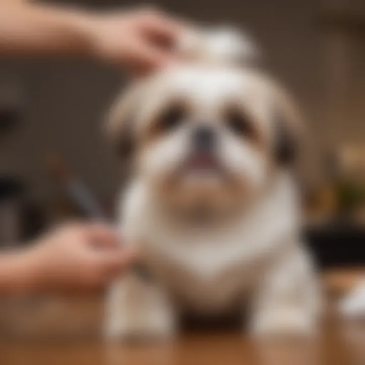 An owner brushing a Shih Tzu in a comfortable and calm environment