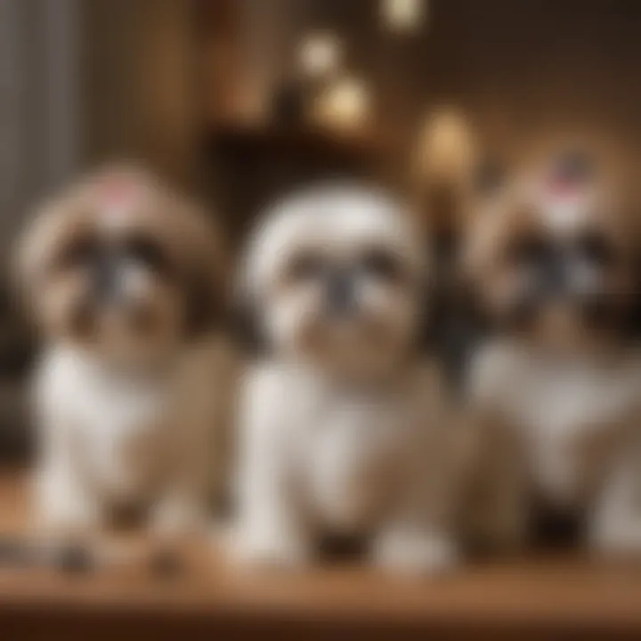 A range of brushes suitable for Shih Tzu coats displayed on a grooming table