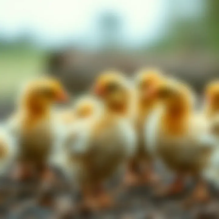 Group of week-old chicks exhibiting social behavior