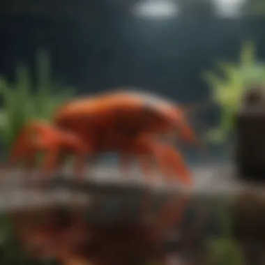 Aquarist caring for crawfish in a fish tank