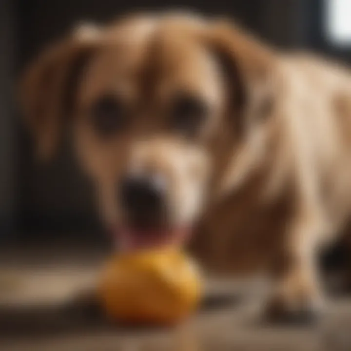 A playful dog engaging with a chew toy