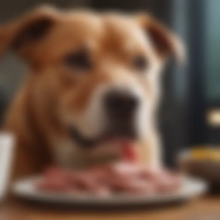 Healthy dog enjoying pork-based meal