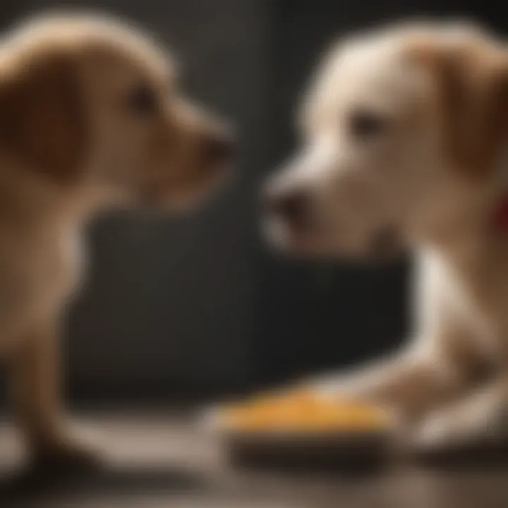 A joyful lab puppy receiving a treat from its owner during training.