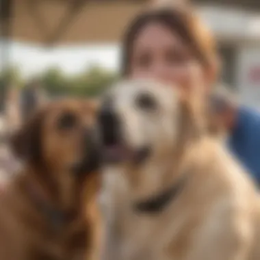 Potential adopters interacting with Labradors at an adoption event