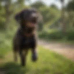 A joyful Labrador retriever playing in a park
