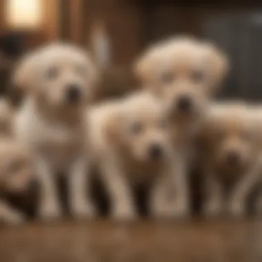 A reputable breeder interacting with a litter of Labrador puppies, demonstrating care and professionalism