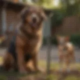 Large dog stake securely holding a strong dog in a backyard