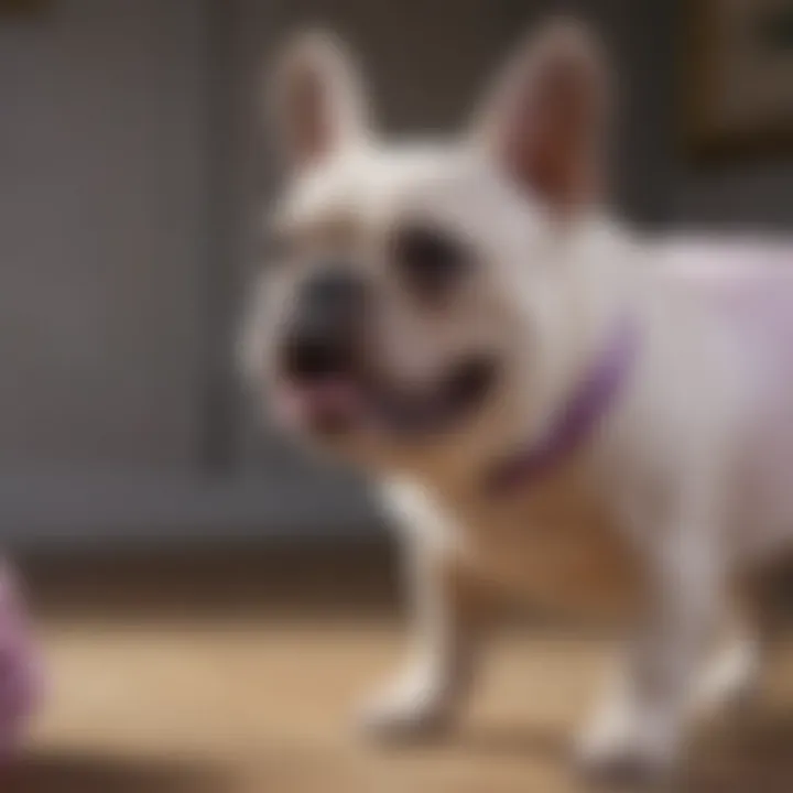 A playful lilac French Bulldog interacting with its owner, illustrating social behavior