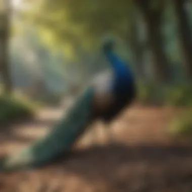 A peacock roaming freely in a scenic park