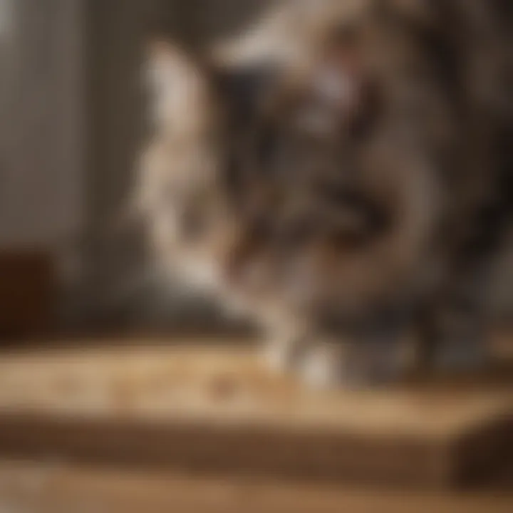 Maine Coon examining a new scratching surface