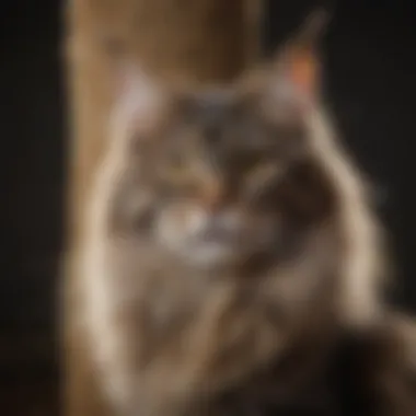 Maine Coon cat happily using a scratching post