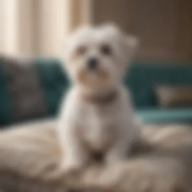 An elegant Maltese dog sitting gracefully on a decorative cushion.