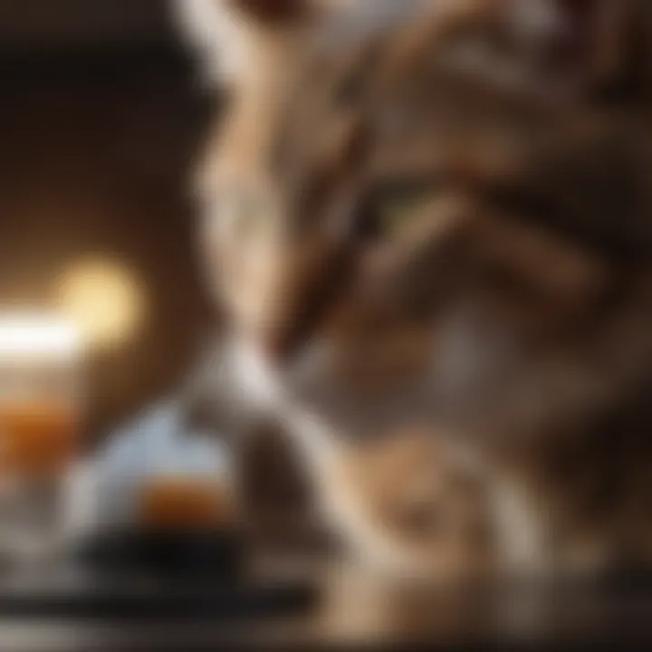 Owner administering medication to a cat