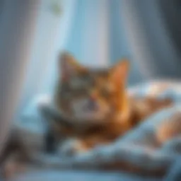 A serene cat resting in a cozy environment