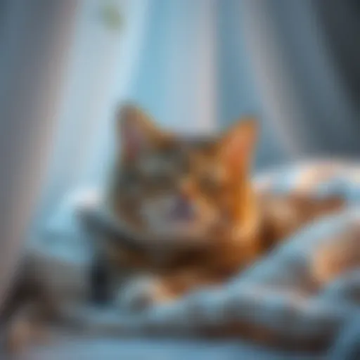 A serene cat resting in a cozy environment