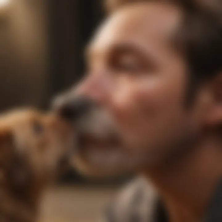 A pet owner examining their pet for symptoms of ringworm