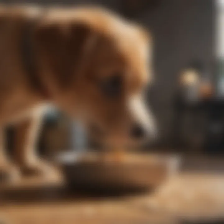 A puppy enjoying its meal, symbolizing health and happiness.