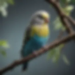 A serene budgie perched on a branch, showcasing vibrant feathers.