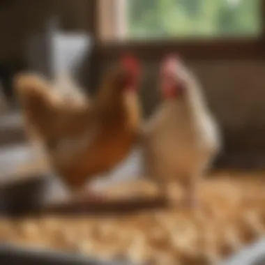 High-quality feed for Buff Orpington chickens in a feeding trough.