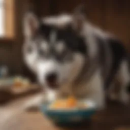 A Siberian Husky enjoying a bowl of nutritious food
