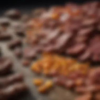 A close-up view of nutritious ingredients used in dog jerky production.