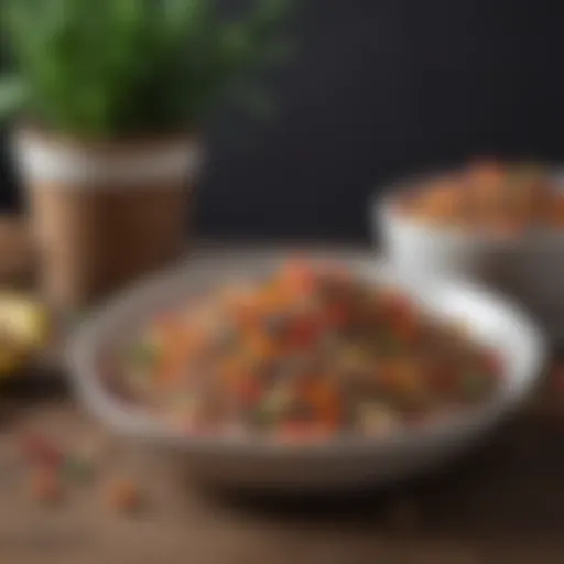 A bowl of colorful raw dog food ingredients showcasing freshness and variety