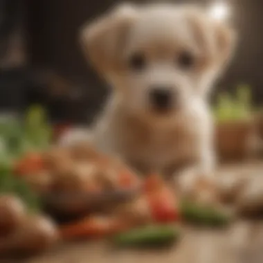 Close-up of high-quality ingredients used in puppy food such as chicken and vegetables