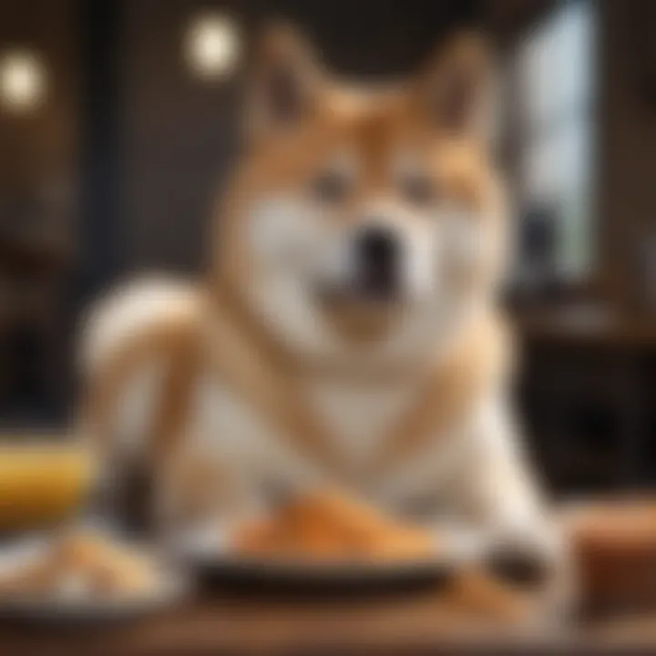 A healthy Akita enjoying a balanced meal