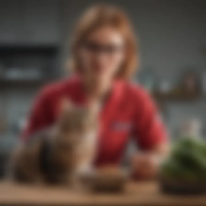 Veterinarian consulting with a pet owner about cat nutrition