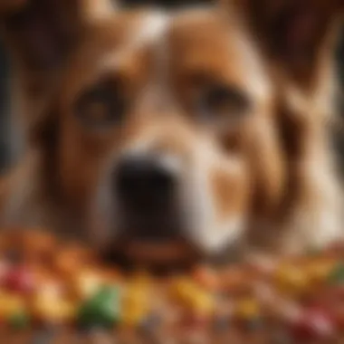 Essential nutrients for dog skin health depicted in colorful ingredients