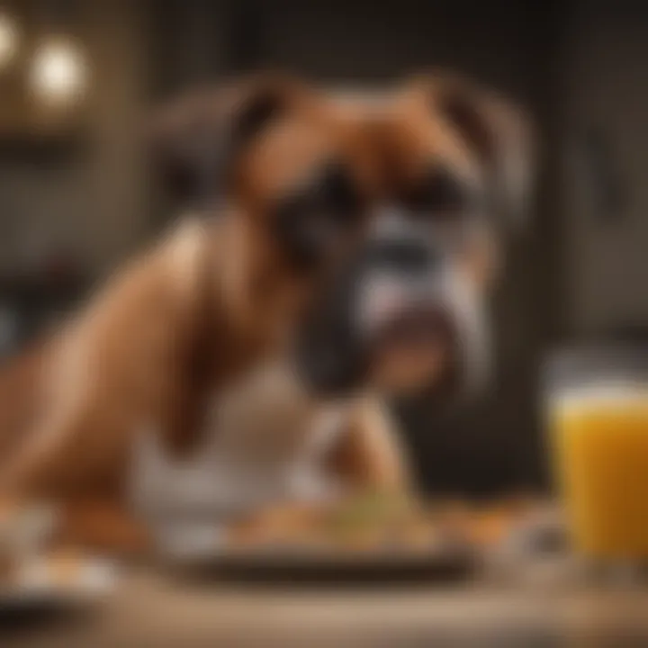 A healthy Boxer enjoying a meal