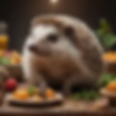 An assortment of hedgehog-friendly food items displayed aesthetically.